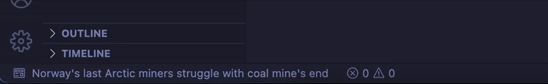 VS Code Market News Ticker extension in the editor footer